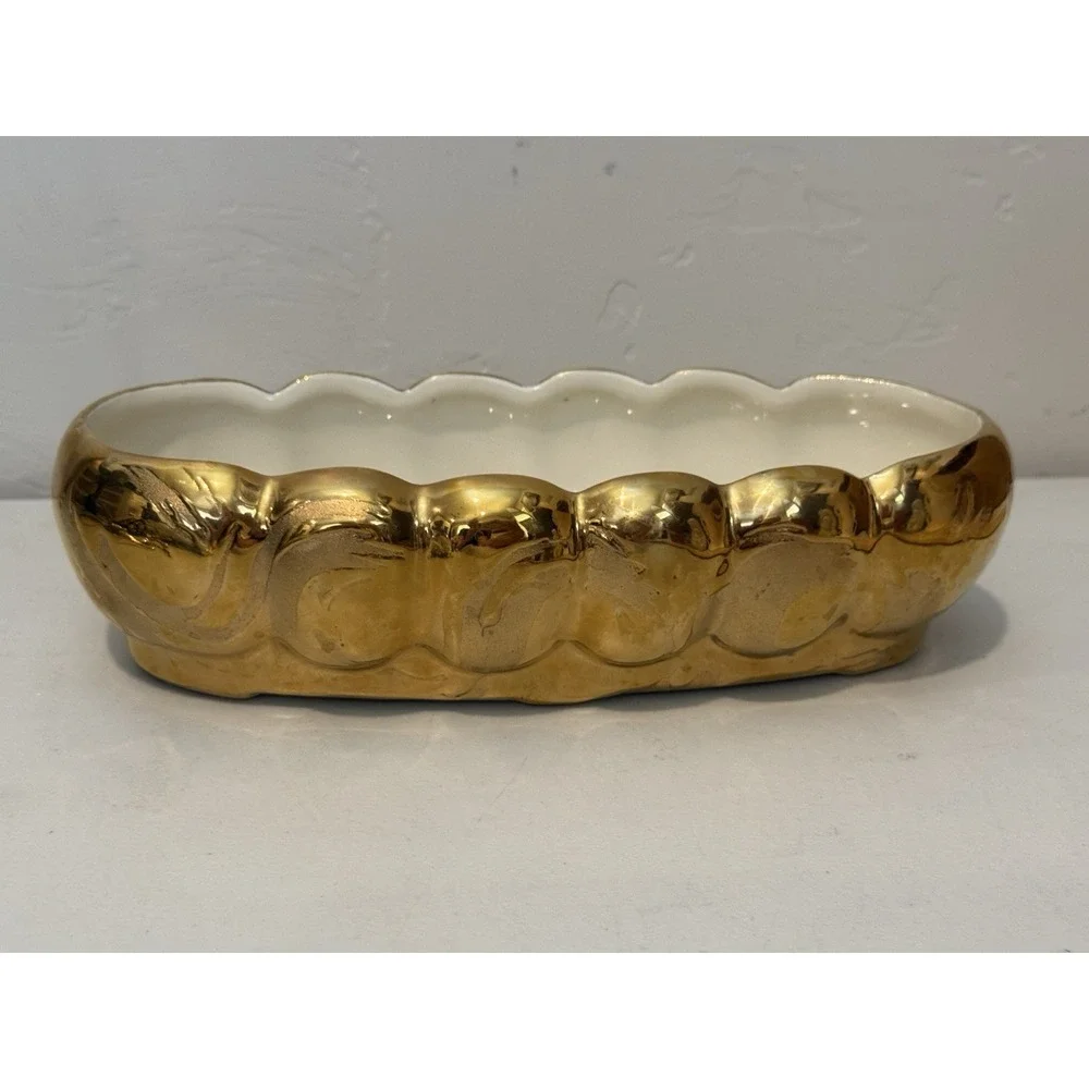Vintage Swetye Pottery‎ Salem Ohio 22K Gold Planter Bowl Mid Century ~10 x 4